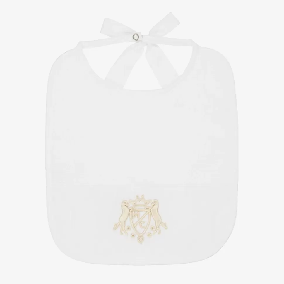 Marie-Chantal White Cotton Crest Bib^ Feeding Accessories