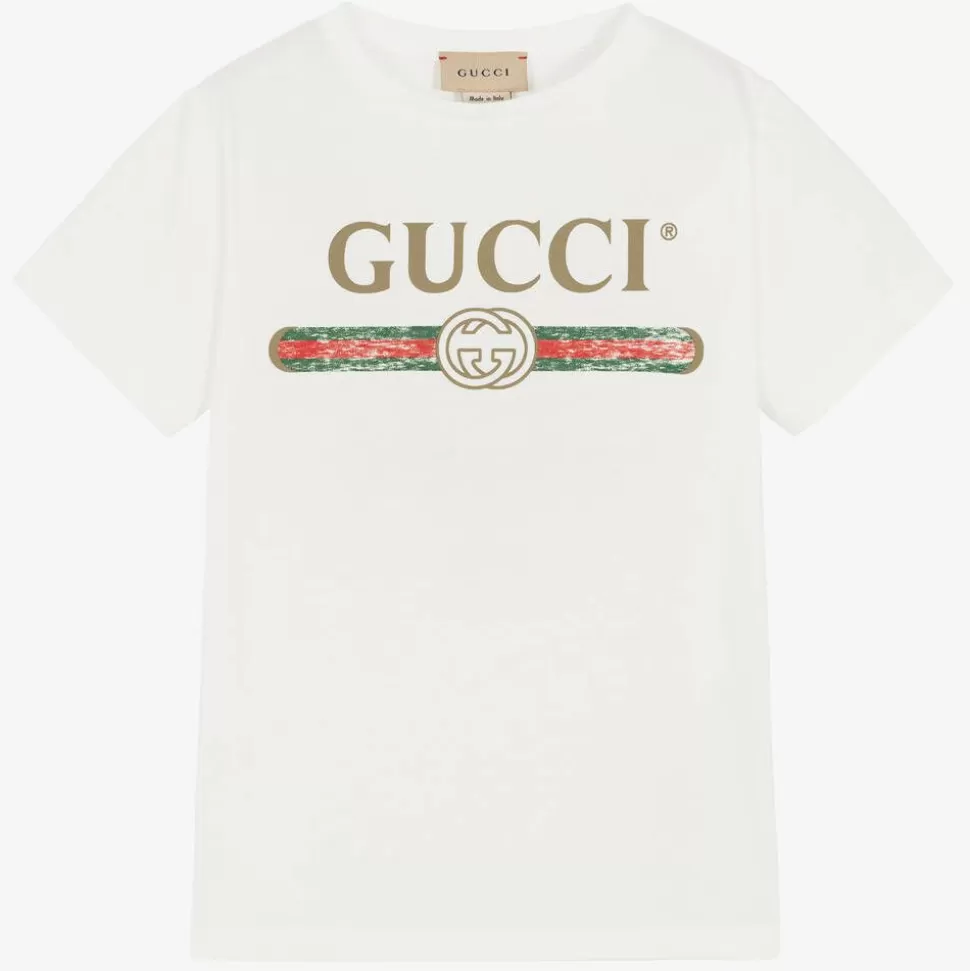 Gucci White Cotton Logo T-Shirt^ Tops