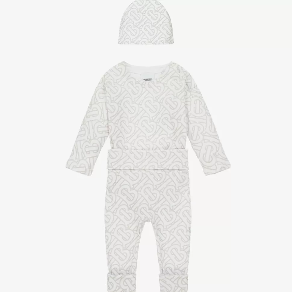 Burberry White Cotton Monogram Baby Gift Set^ Gifts | Babysuits