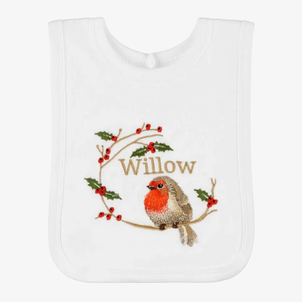 Paint My Dreams White Cotton Personalised Robin Bib^ Feeding Accessories