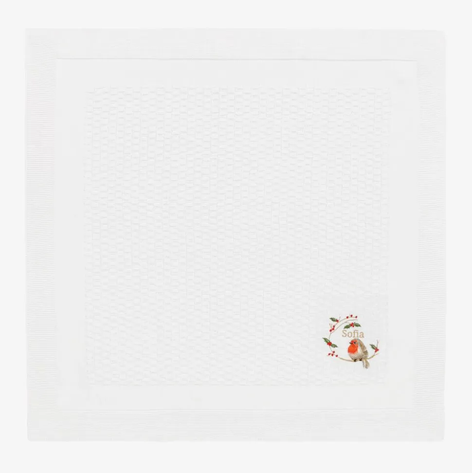 Paint My Dreams White Cotton Personalised Robin Blanket (88cm)^ Blankets & Shawls