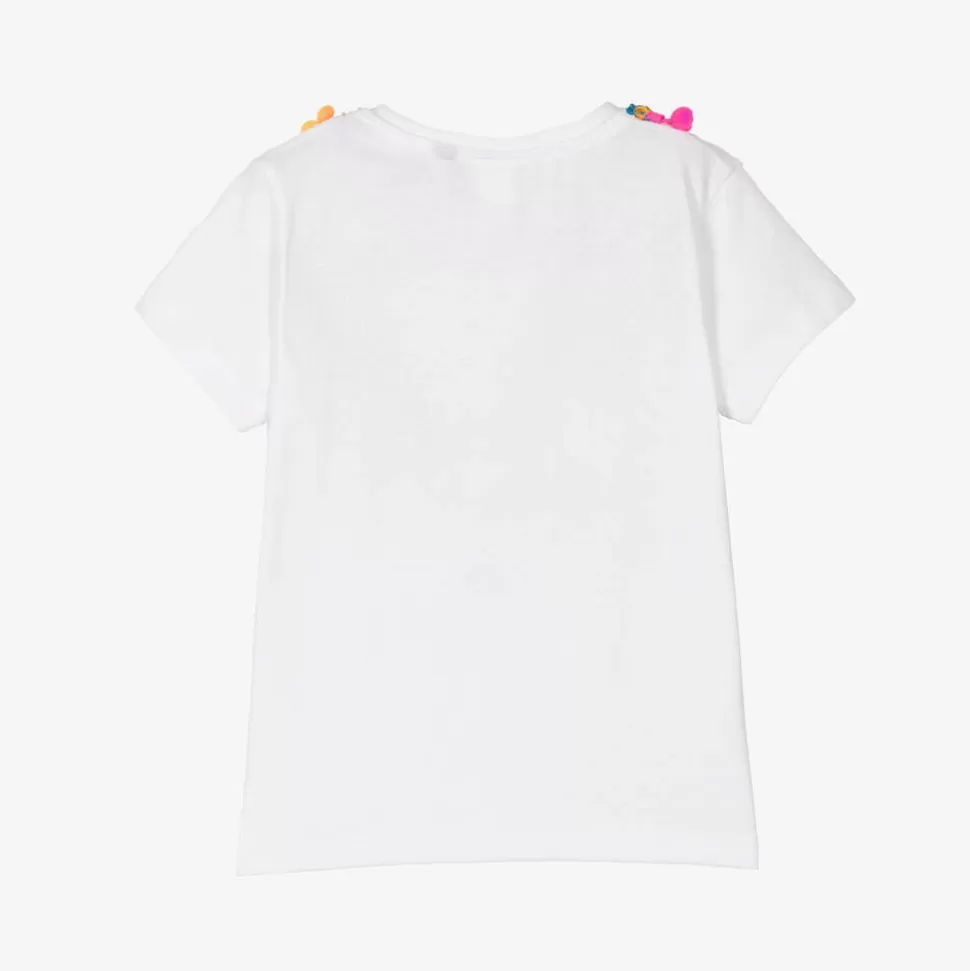 Selini Action White Cotton Pom-Pom T-Shirt^ Tops