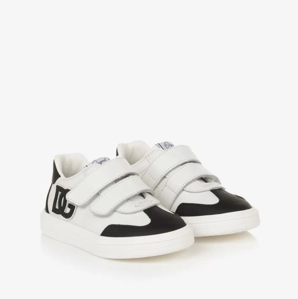 Dolce amp; Gabbana White Leather DG Velcro Baby Trainers^ Trainers