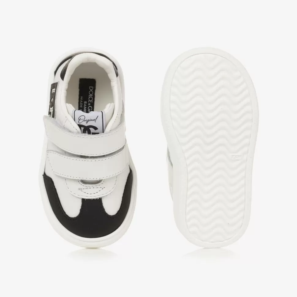 Dolce amp; Gabbana White Leather DG Velcro Baby Trainers^ Trainers
