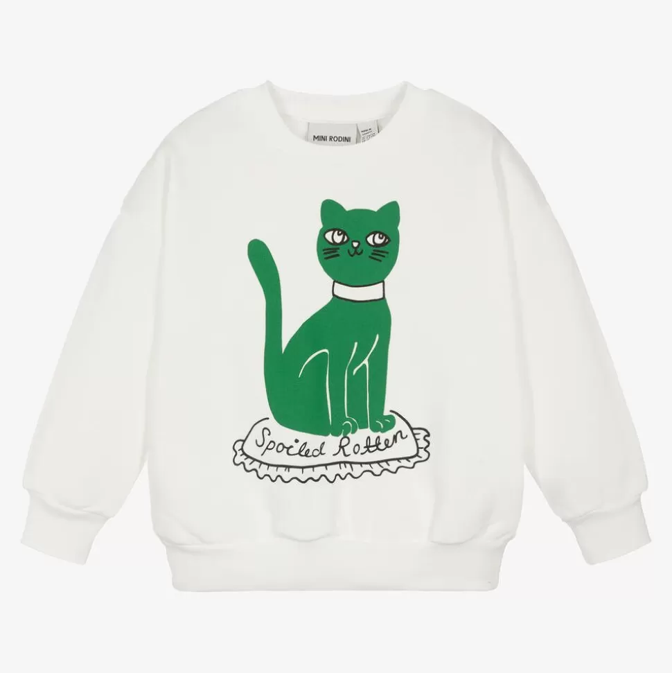 Mini Rodini White Organic Cotton Cat Print Sweatshirt^BOY Tops