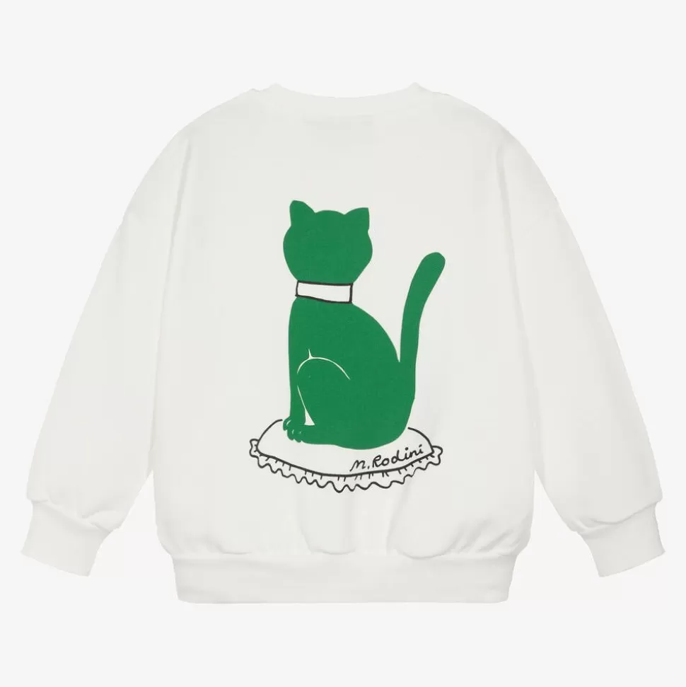 Mini Rodini White Organic Cotton Cat Print Sweatshirt^BOY Tops