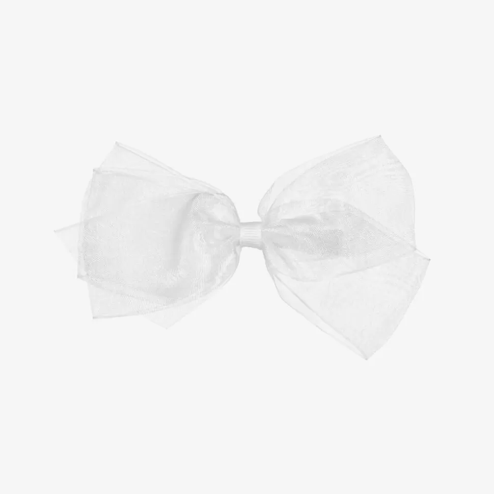 Peach Ribbons White Organza Bow Clip (12cm)^ Hair Accessories
