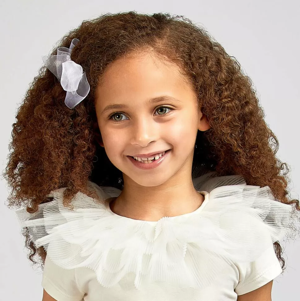 Peach Ribbons White Organza Bow Clip (12cm)^ Hair Accessories