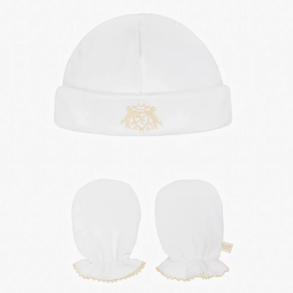 Marie-Chantal White Pima Cotton Baby Hat & Mittens Set^BOY Hats | Hats