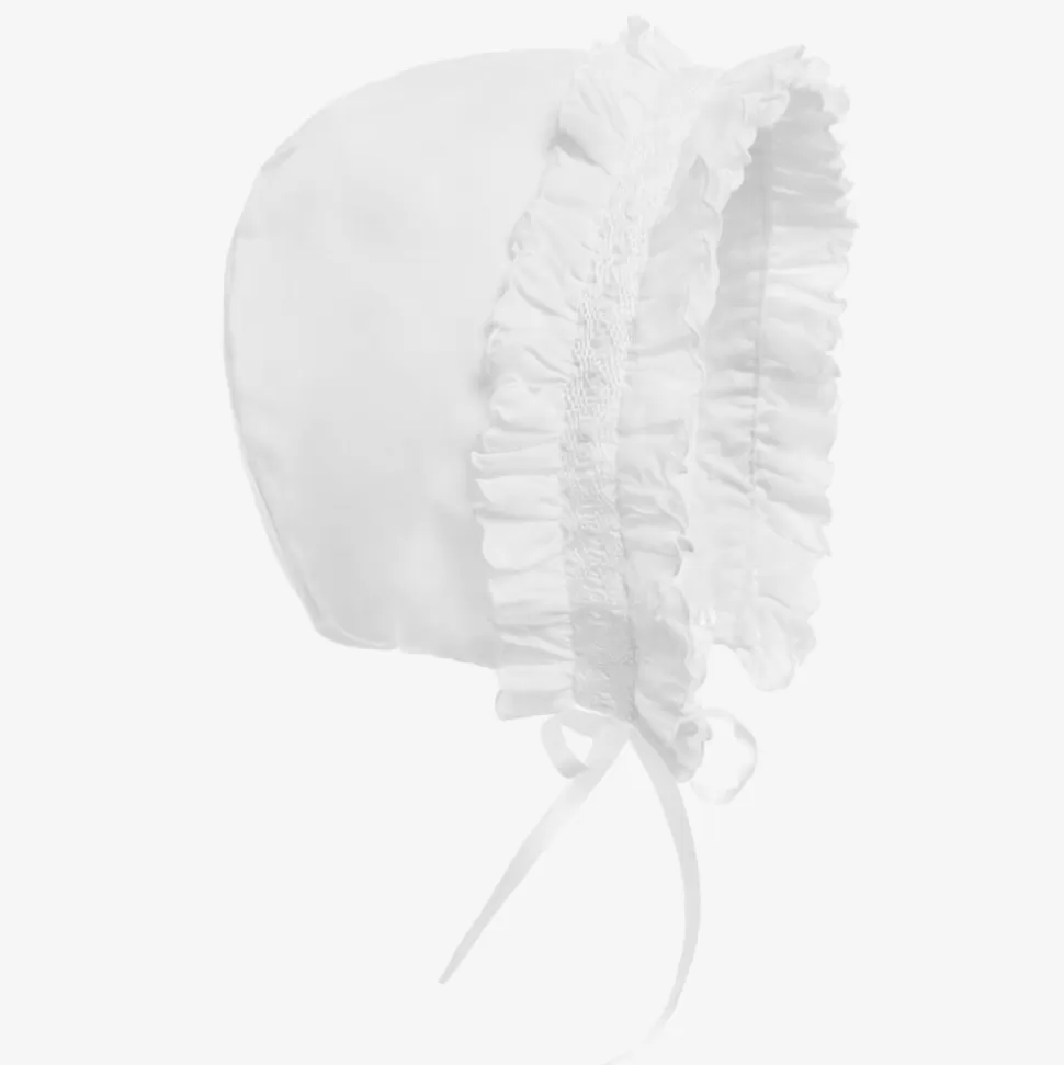 Sarah Louise White Smocked Baby Bonnet^ Hats