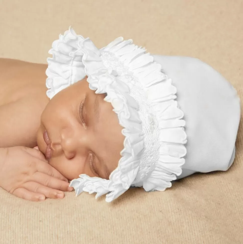 Sarah Louise White Smocked Baby Bonnet^ Hats