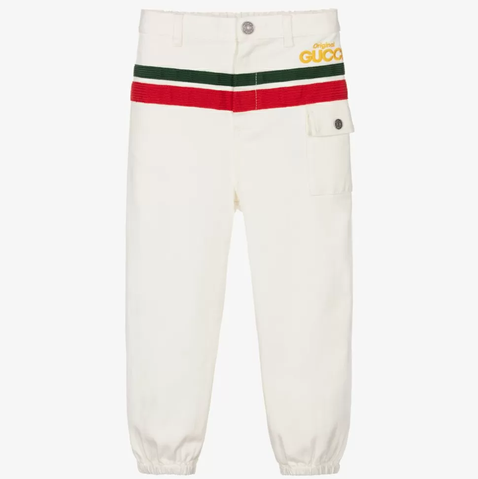 Gucci White Web Stripe Denim Jeans^BOY Trousers