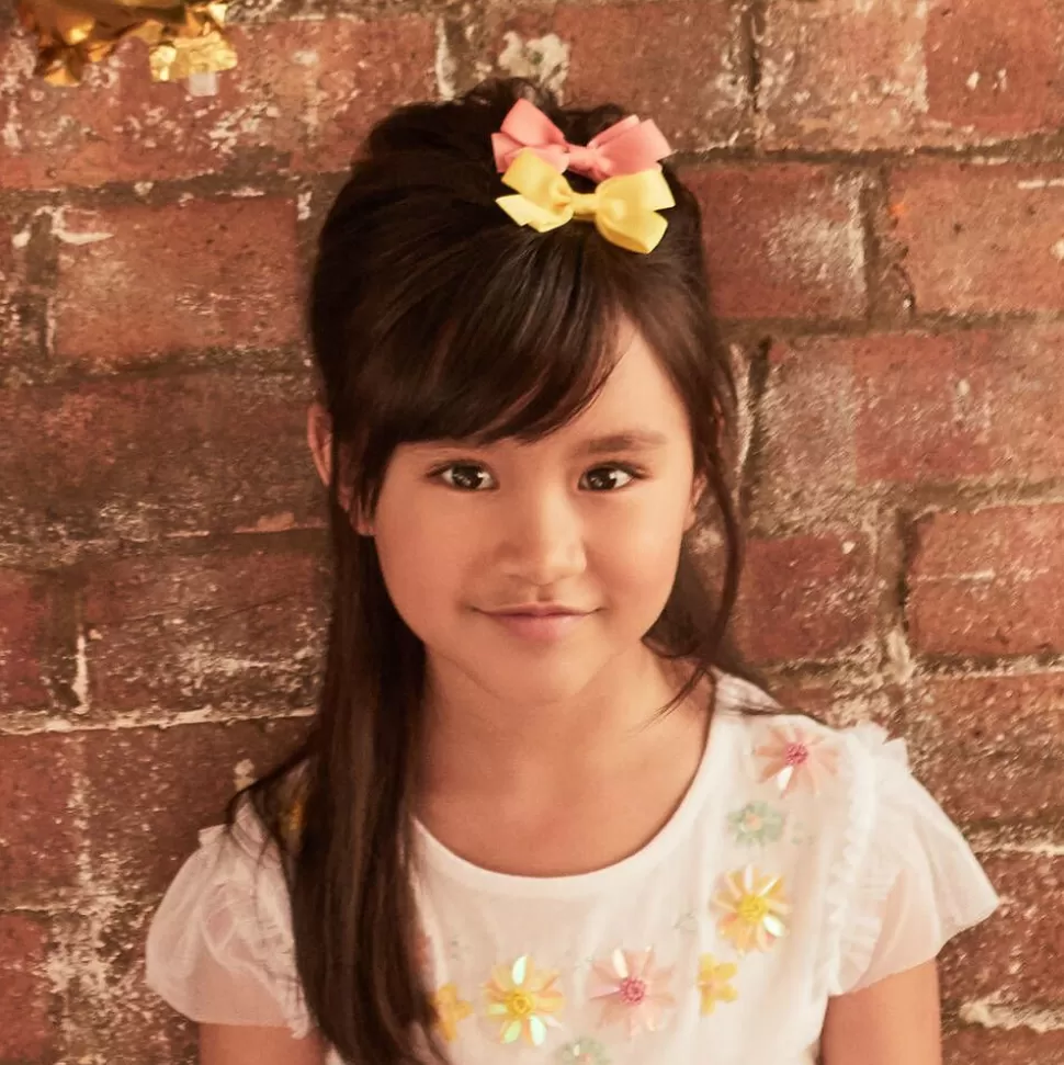 Peach Ribbons Yellow Bow Hair Clip (7cm)^ Hair Accessories