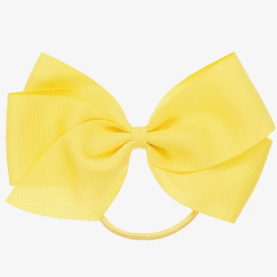 Peach Ribbons Yellow Bow Hair Elastic (12cm)^ Hair Accessories