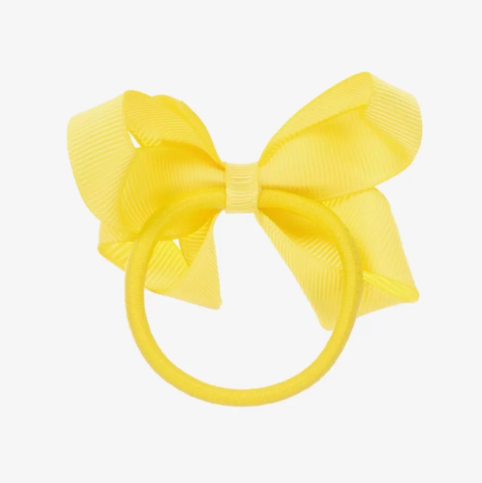 Peach Ribbons Yellow Bow Hair Elastic (7cm)^ Hair Accessories